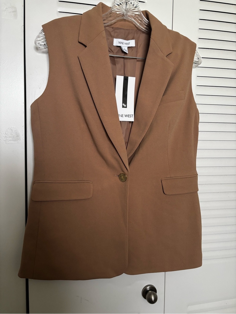 Nine West Sleeveless Blazer Vest — Camel Brown